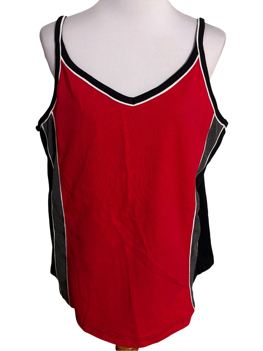 Just My Size Red Tank Top Black White Trim Self Bra Attached